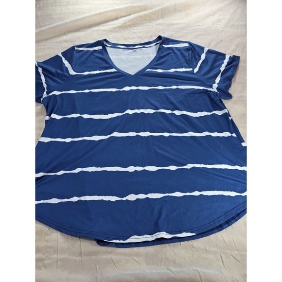 The Unbranded Brand Tops - 5x Blue & White Stripe V- Neck Short Sleeve Womans T-Shirt